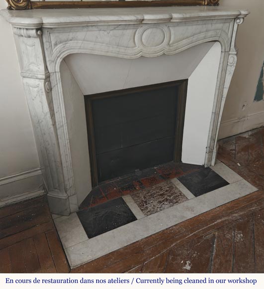  Louis XV style fireplace, Pompadour model, in Carrara marble-2