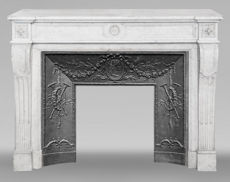  Louis XVI style fireplace with sunflowers, in Carrara marble-0