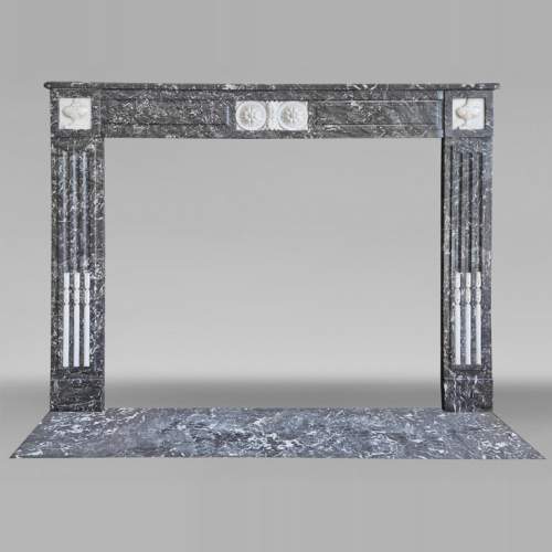 Louis XVI period two-tone fireplace, in Saint Anne statuary gray