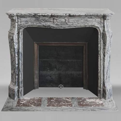 Louis XV style fireplace, curved Pompadour model, in floral blue