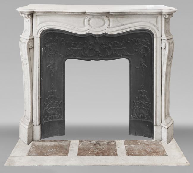 Louis XV style fireplace, Pompadour model, in Carrara marble-0