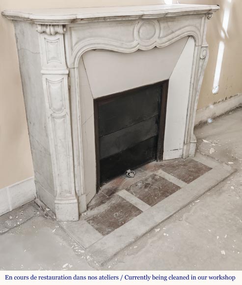 Louis XV style fireplace, Pompadour model, in Carrara marble-2