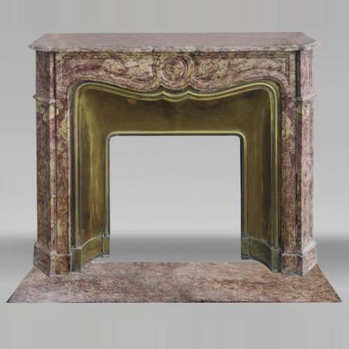 Louis XV style fireplace, Pompadour model, in Spanish Brocatelle marble