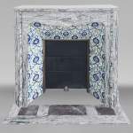Louis XV style fireplace, Pompadour model, in Bleu Fleuri marble