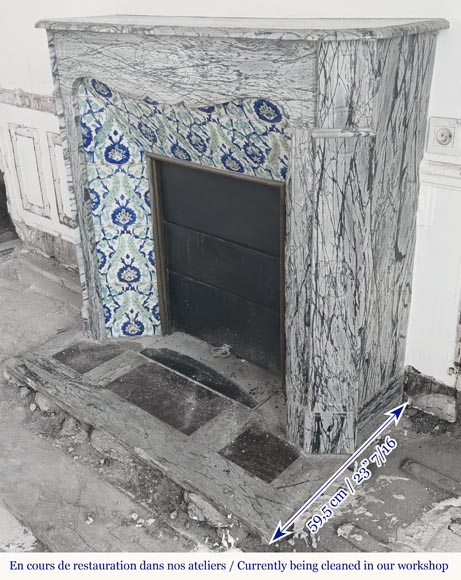 Louis XV style fireplace, Pompadour model, in Bleu Fleuri marble-4