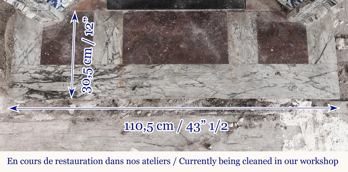 Louis XV style fireplace, Pompadour model, in Bleu Fleuri marble-9