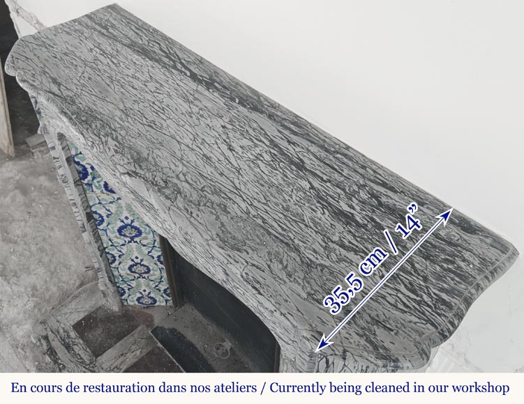 Louis XV style fireplace, Pompadour model, in Bleu Fleuri marble-10
