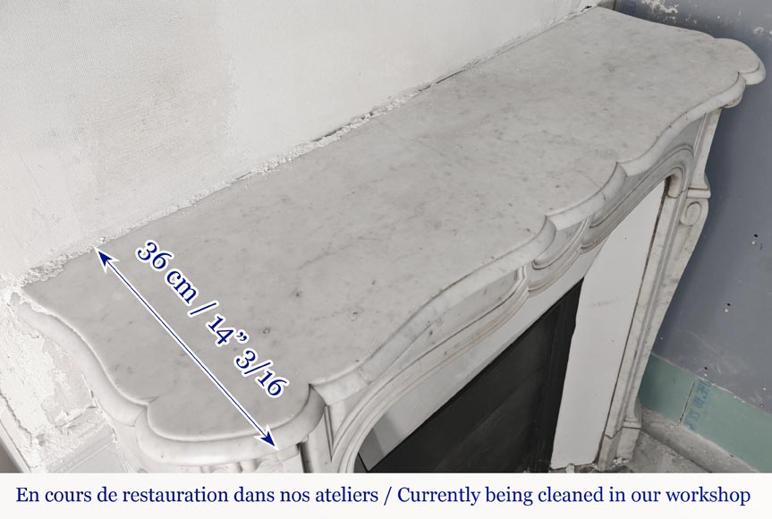 Louis XV style fireplace, Pompadour model, in Carrara marble-7