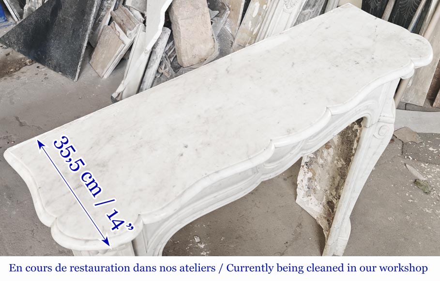 Louis XV style Pompadour model fireplace in Carrara marble-8