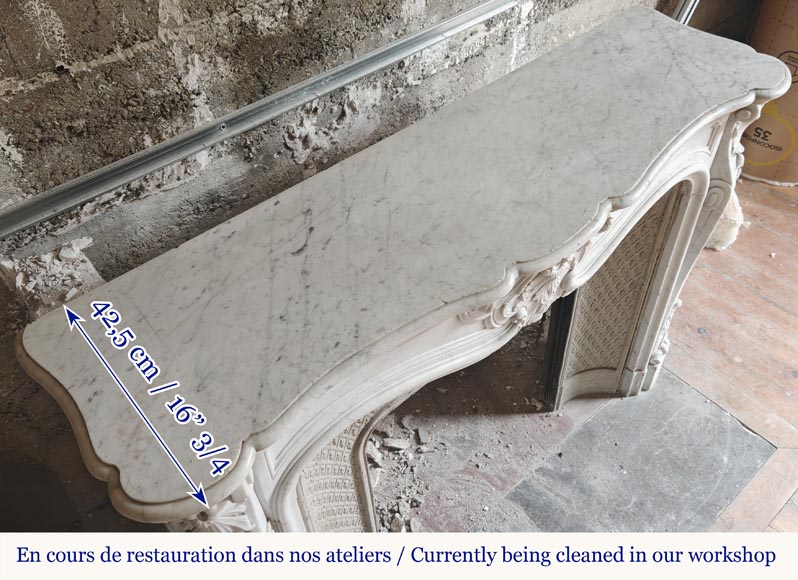 Louis XV style fireplace in Carrara marble, decorated with a palmette-10