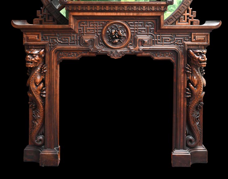 Gabriel VIARDOT – Japonist carved wooden fireplace, circa 1880 Gabriel VIARDOT – Japonist carved wooden fireplace, circa 1880-2