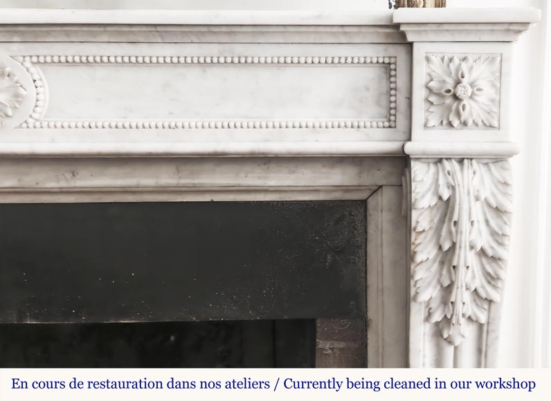 Louis XVI style fireplace in Carrara marble decorated with pearls-8