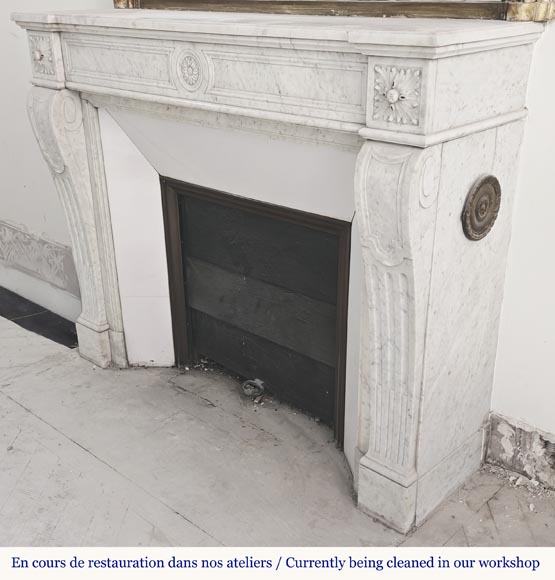  Louis XVI style fireplace in Carrara marble, decorated with sunflowers-5