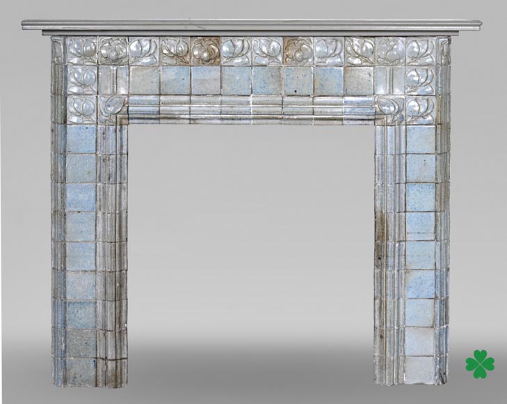 Glazed Ceramic Fireplace with Stylized Floral Motifs, circa 1900-0
