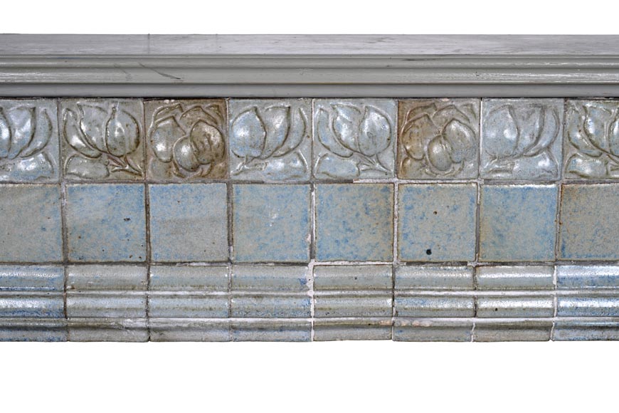 Glazed Ceramic Fireplace with Stylized Floral Motifs, circa 1900-1