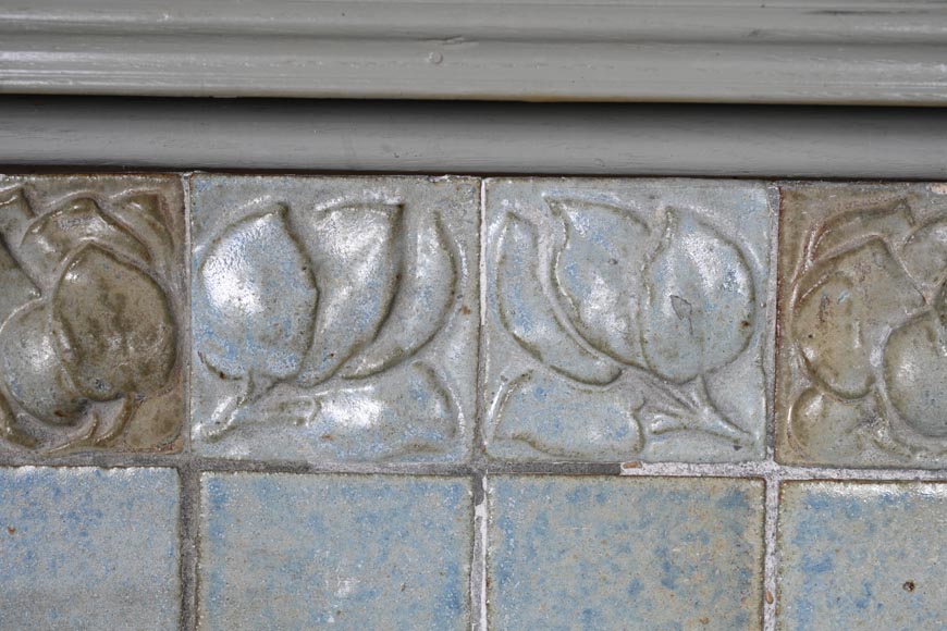 Glazed Ceramic Fireplace with Stylized Floral Motifs, circa 1900-2
