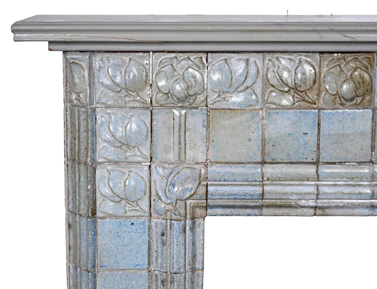 Glazed Ceramic Fireplace with Stylized Floral Motifs, circa 1900-4