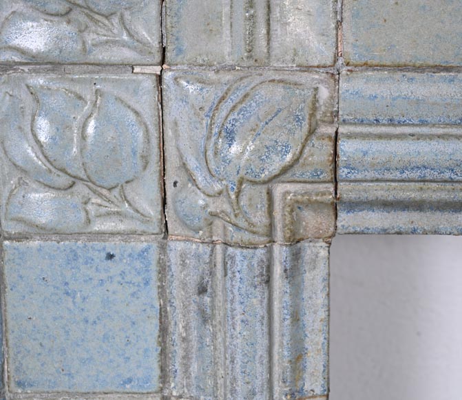 Glazed Ceramic Fireplace with Stylized Floral Motifs, circa 1900-5