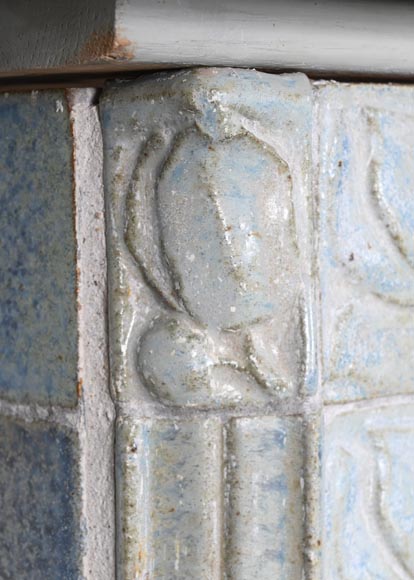 Glazed Ceramic Fireplace with Stylized Floral Motifs, circa 1900-6
