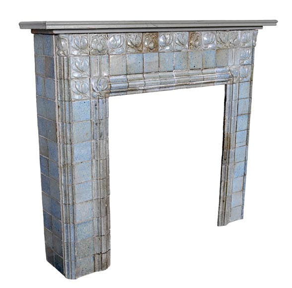 Glazed Ceramic Fireplace with Stylized Floral Motifs, circa 1900-7