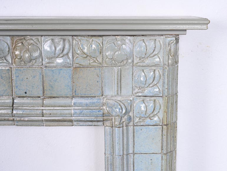 Glazed Ceramic Fireplace with Stylized Floral Motifs, circa 1900-8