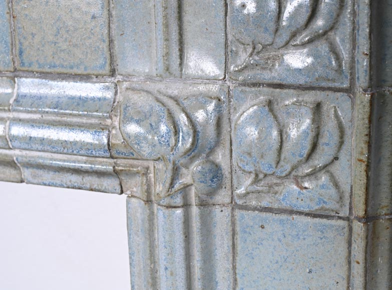 Glazed Ceramic Fireplace with Stylized Floral Motifs, circa 1900-9