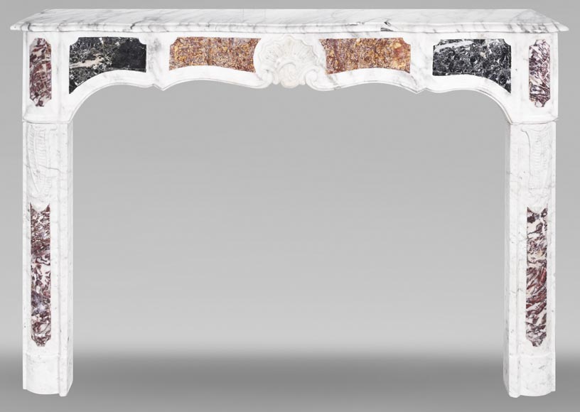 Provençal-style fireplace in veined Carrara marble and colored marble-0