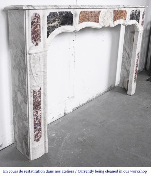 Provençal-style fireplace in veined Carrara marble and colored marble-3