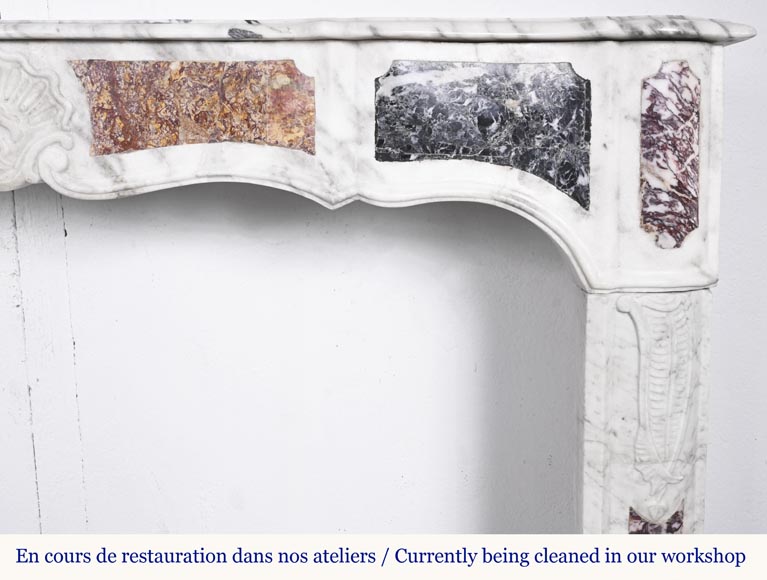 Provençal-style fireplace in veined Carrara marble and colored marble-8