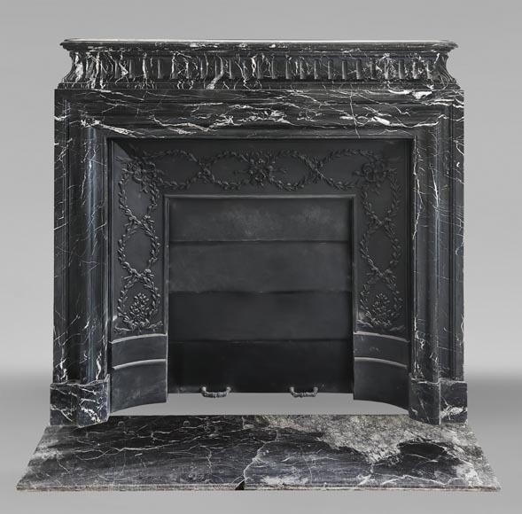 Louis XIV style fireplace with acroterion, in Marquina marble Louis XIV style fireplace with acroterion, in Marquina marble-0