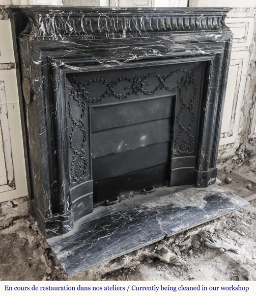 Louis XIV style fireplace with acroterion, in Marquina marble Louis XIV style fireplace with acroterion, in Marquina marble-2