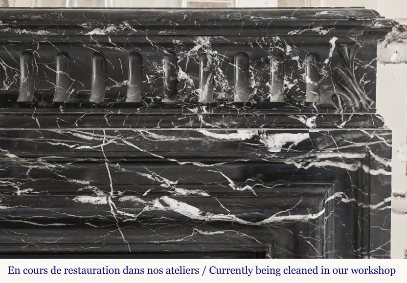 Louis XIV style fireplace with acroterion, in Marquina marble Louis XIV style fireplace with acroterion, in Marquina marble-6