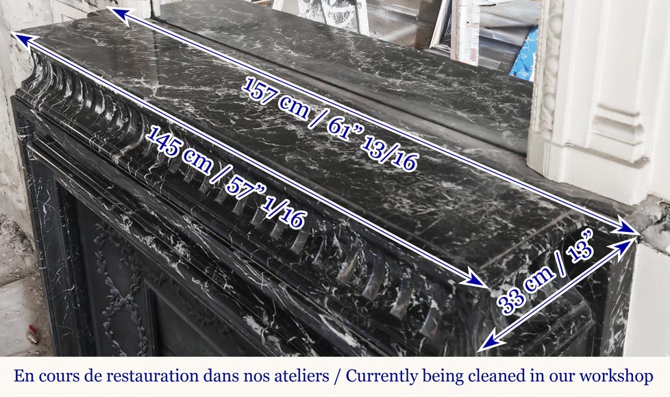 Louis XIV style fireplace with acroterion, in Marquina marble Louis XIV style fireplace with acroterion, in Marquina marble-10