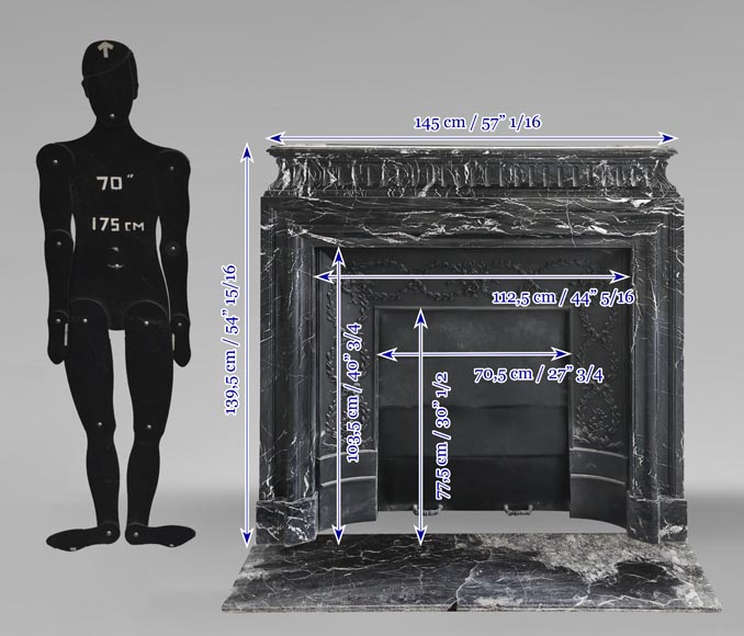 Louis XIV style fireplace with acroterion, in Marquina marble Louis XIV style fireplace with acroterion, in Marquina marble-11