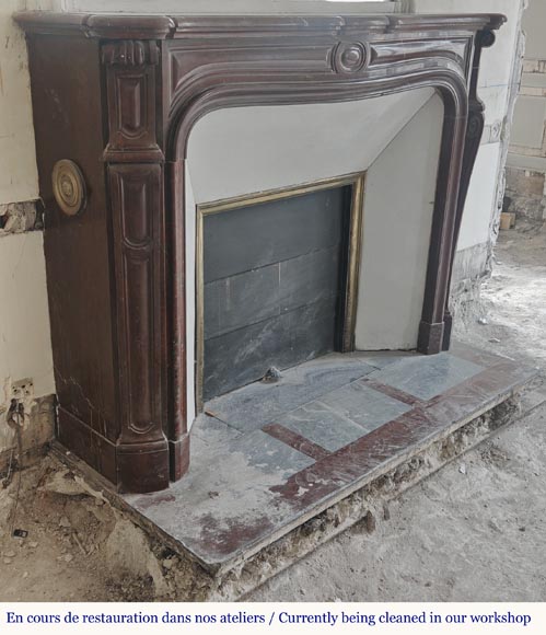 Louis XV style Pompadour model curved fireplace, in griotte marble Louis XV style Pompadour model curved fireplace, in griotte marble-3
