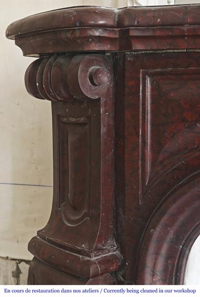 Louis XV style Pompadour model curved fireplace, in griotte marble Louis XV style Pompadour model curved fireplace, in griotte marble-4