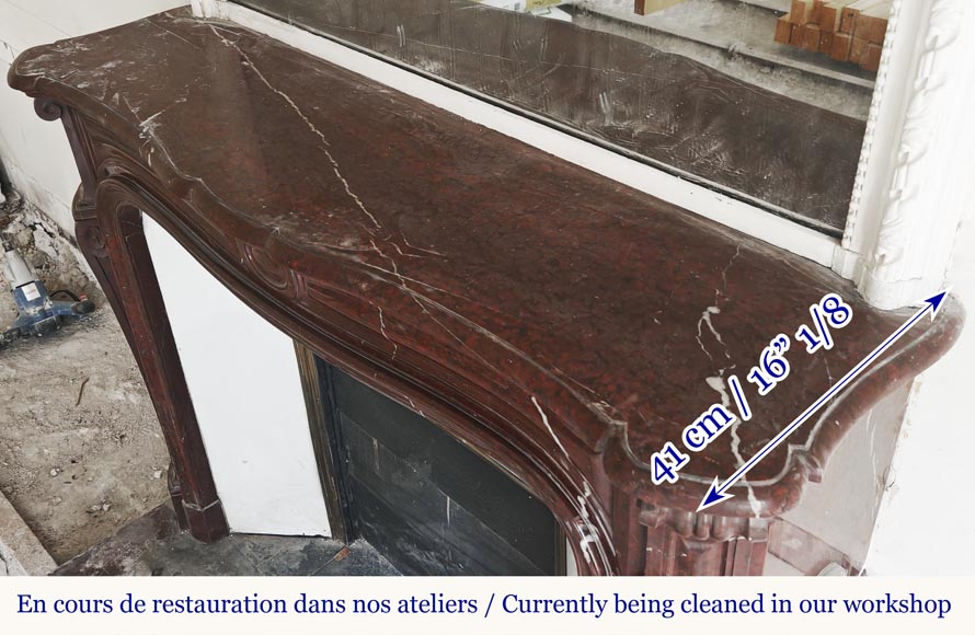 Louis XV style Pompadour model curved fireplace, in griotte marble Louis XV style Pompadour model curved fireplace, in griotte marble-10