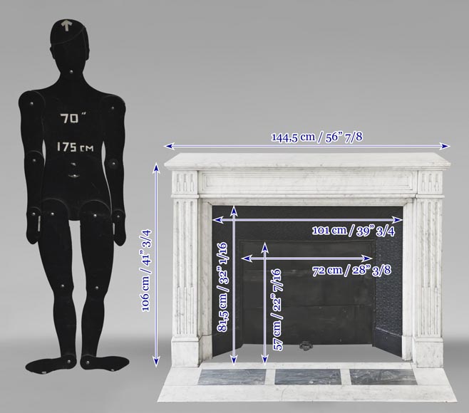 Louis XVI style fluted fireplace, in Carrara marble Louis XVI style fluted fireplace, in Carrara marble-10