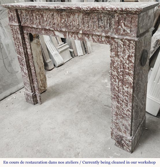 Louis XVI style fireplace decorated with fluting in pink marble-5