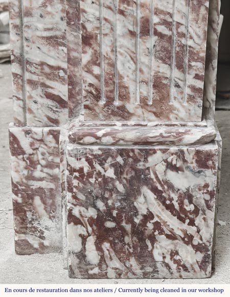 Louis XVI style fireplace decorated with fluting in pink marble-7
