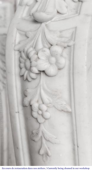 Highly sculpted Louis XV style fireplace in Carrara marble-8