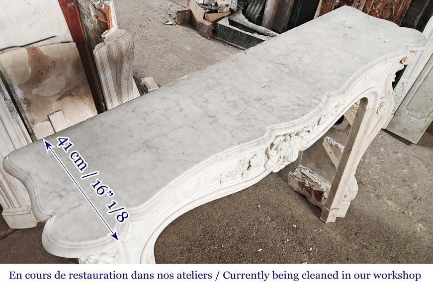 Highly sculpted Louis XV style fireplace in Carrara marble-15