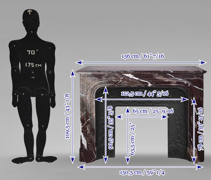 Louis XIV style fireplace in Campan Rubané marble Louis XIV style fireplace in Campan Rubané marble-9