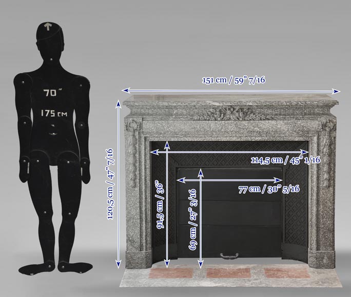 Napoleon III style fireplace with floral decoration, in green Estours marble-13