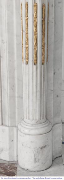 Louis XVI style fireplace with half-columns and bronze decorations, in Carrara marble-10