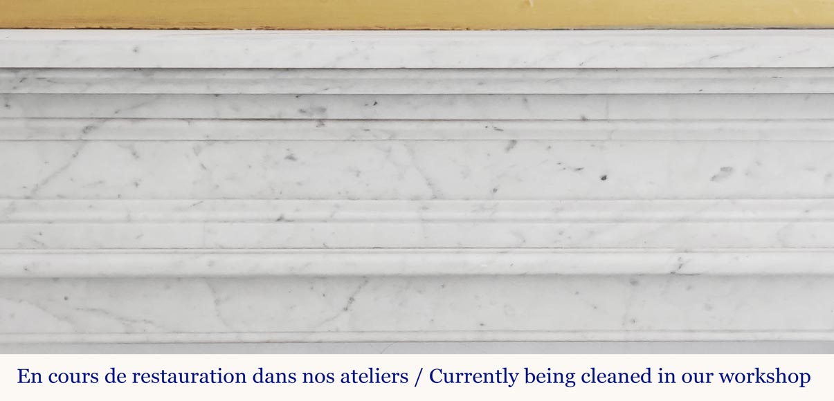 Louis XVI style fireplace with molded decoration, in Carrara marble Louis XVI style fireplace with molded decoration, in Carrara marble-1