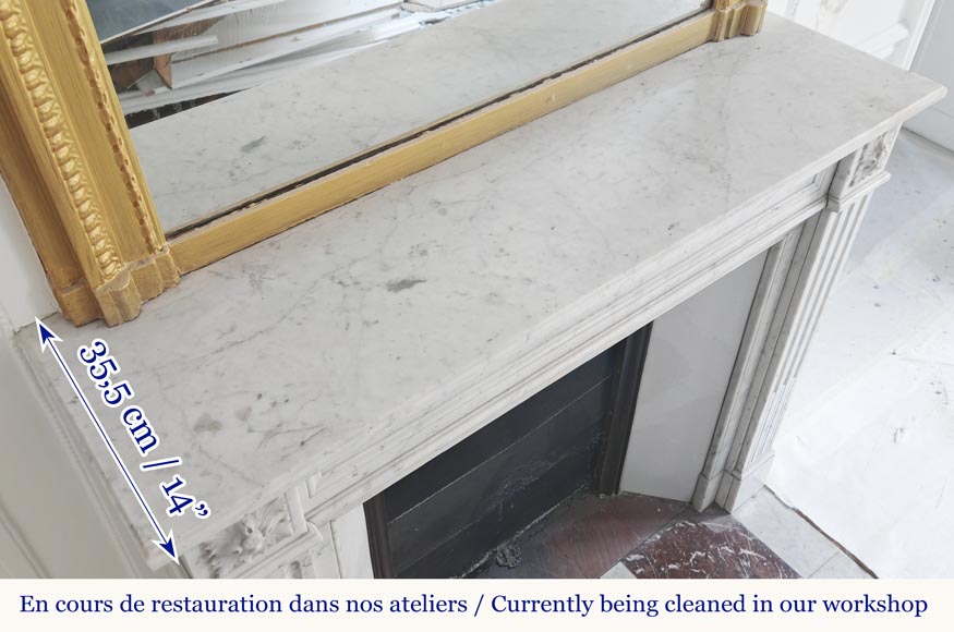 Louis XVI style fireplace with molded decoration, in Carrara marble Louis XVI style fireplace with molded decoration, in Carrara marble-9