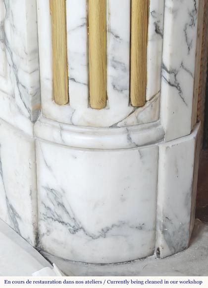 Louis XVI style fireplace in Arabescato marble, with bronze decoration-5