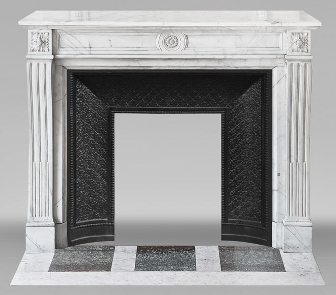 Louis XVI style fireplace in semi-statuary marble, decorated with a sunflower Louis XVI style fireplace in semi-statuary marble, decorated with a sunflower-0