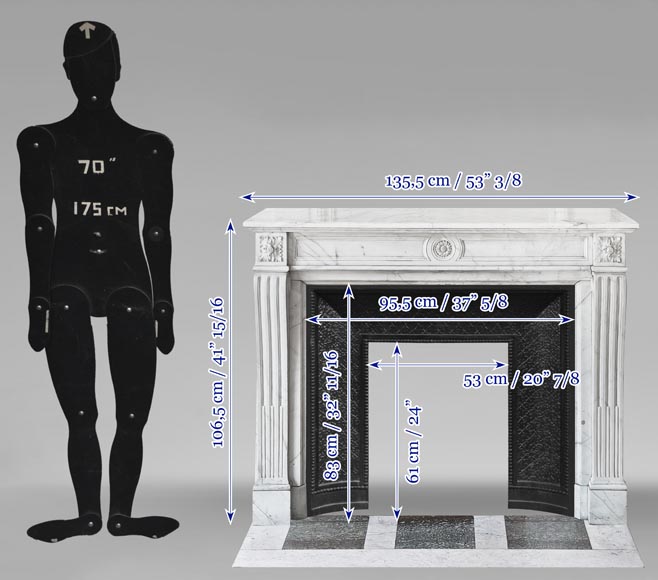 Louis XVI style fireplace in semi-statuary marble, decorated with a sunflower Louis XVI style fireplace in semi-statuary marble, decorated with a sunflower-10